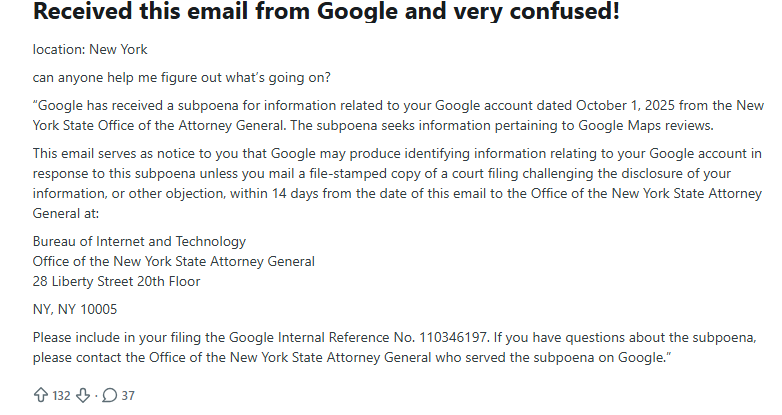 Google, reseñas y un email que ha asustado a medio Nueva York